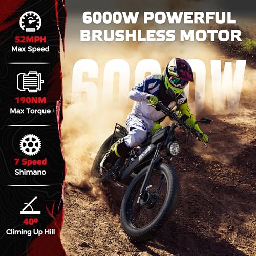 EcoE 6000W/5000W Dual Motor Electric Bike for Adults 52MPH with 60V32A, 26x4 Fat Tire All Terrain Ebikes, Full Suspension ...