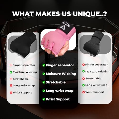 WYOX Gel Boxing Hand Wraps Inner Gloves for Men & Women – 80cm Quick Wrist Strap, Padded Knuckle Support, Fingerless MMA M...