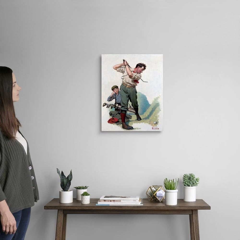 CANVAS ON DEMAND The Golfer Canvas Wall Art Print by Norman Rockwell, Classic, Vintage, Figurative, Traditional, Home Decor, Sports, Figurative Artwork, 16" x20in