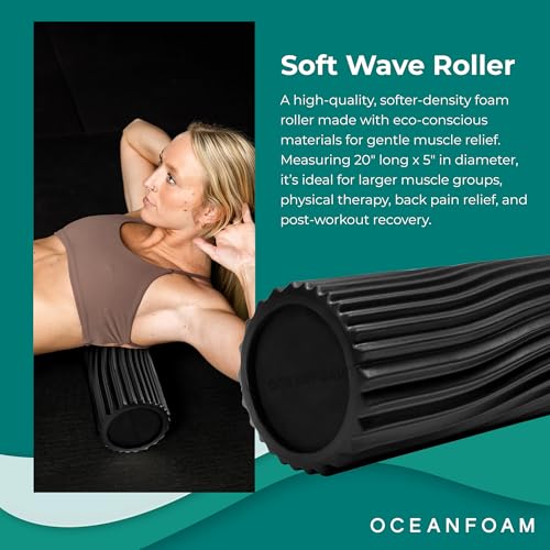 Oceanfoam Soft Tidal Roller (Black) - Low Density Foam Roller for Physical Therapy, Back Pain, Excercise & Stretching - Wa...