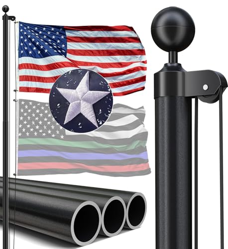 IIOPE 20FT Heavy Duty Flag Pole, 12-Gauge Aluminum, 100MPH Wind Tested | Extra Thick Residential & Commercial Flagpole Kit...