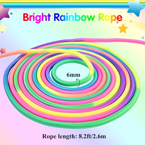 Rainbow Jump Rope for Kids - Wooden Handle - 8.5FT Adjustable Nylon Braided Fitness Skipping Rope for Girls or Boys Fitnes...