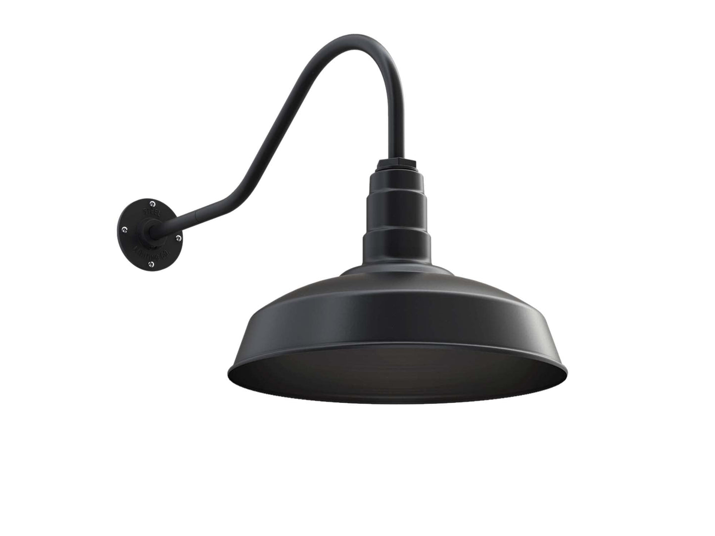 Steel Lighting Co. Barn Light | Outdoor Wall Mounted | 16in Dome | 23in Gooseneck | Matte Black Finish