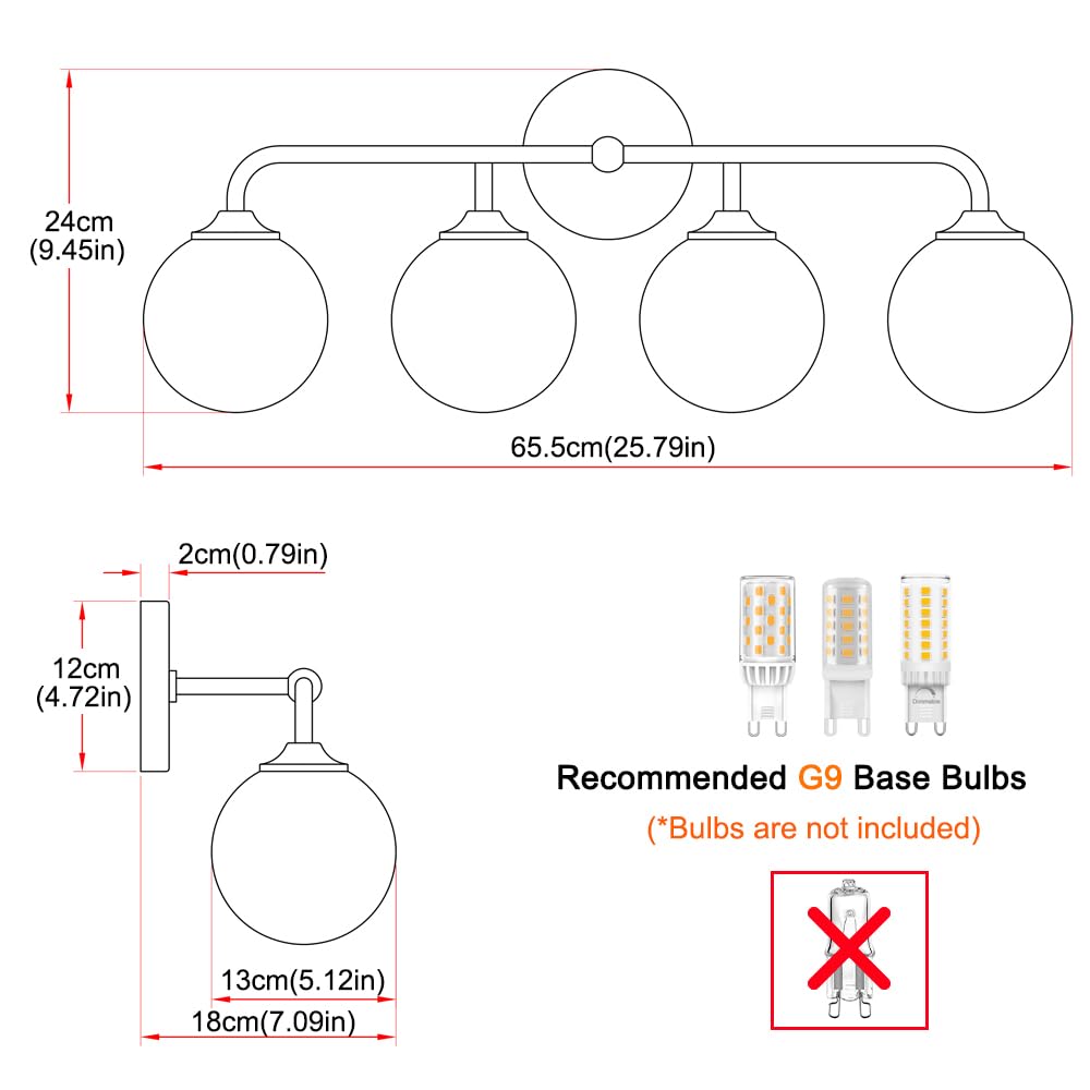 Modern 4-Lights Brushed Nickel Vanity Lights Over Mirror  Bathroom Lighting Fixtures With Milk White Globe Glass Shade  Industrial Bathroom Wall Sconce For Dressing Table Bedroom Living Room