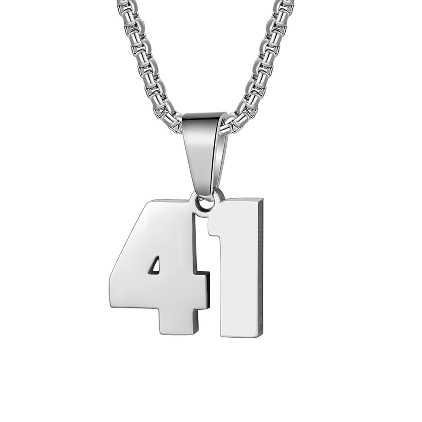 Number Necklaces Personalized Necklaces Silver Initial Number Pendant Stainless Steel Chain Movement Necklaces for Men Women (41