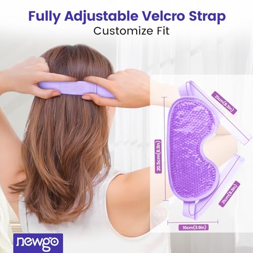 NEWGO Cooling Gel Eye Mask - Reusable Cold Pack for Puffy Eyes, Dark Circles, Migraine, Stress Relief - Purple With Soft P...