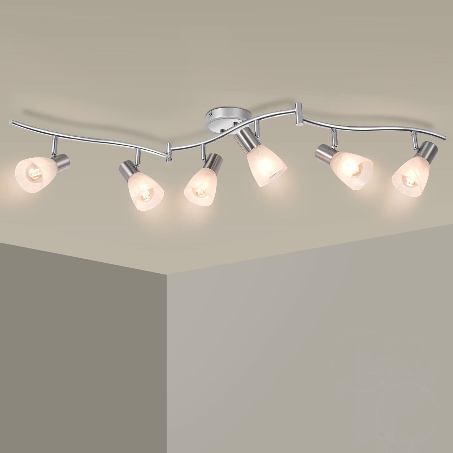 Hibay Led Ceiling Light Fixture  Adjustable 6-Light Track Lighting Kit  Modern Kitchen Spotlight With Glass Lampshade For Living Room Bedroom Hallway  E12 Base (Bulbs Not Included