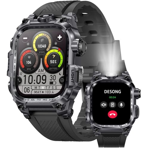 Desong Military Smart Watch for Men (Make/Answer Call), 2.01" HD Screen Smartwatches for Android and iPhone,Long Time Stan...