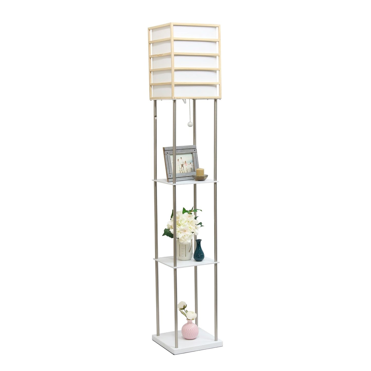 Simple Designs LF1022-LWD Metal Etagere Floor Lamp, Light Wood