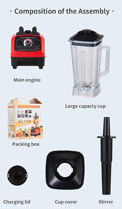 Professional Countertop 4500W Heavy-Duty Commercial Blender with Copper Motor, 2L BPA-Free Jar, Variable Speed & Pulse, Ice Crusher Smoothie Maker for Shakes, Frozen Drinks, Hot Soup – Red/Black