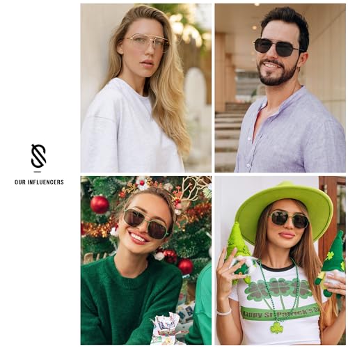 SOJOS Trendy Aviator Sunglasses Mens Womens Retro Double Bridge Metal Frame Semi-Rimless Shades SJ1191