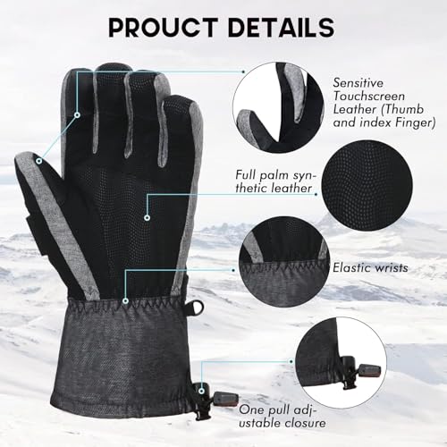 CAMYOD Waterproof Ski Snowboard Gloves with 3M Thinsulate,Zipper Pocket, Air Vent, Cold Weather Gloves for Men