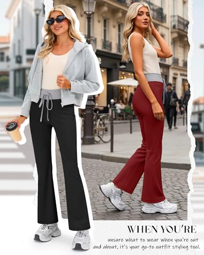 Velvelhall 3 Pack Women's Flare Leggings Ribbed Knit Color Block Yoga Pants Bootcut Sweatpants Stretchy Bell Bottoms