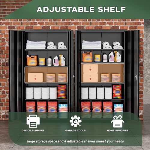 Greenvelly Metal Garage Storage Cabinet, 72” Lockable Storage Cabinet with Adjustable Shelves, Steel Tool Organizer for Ho...