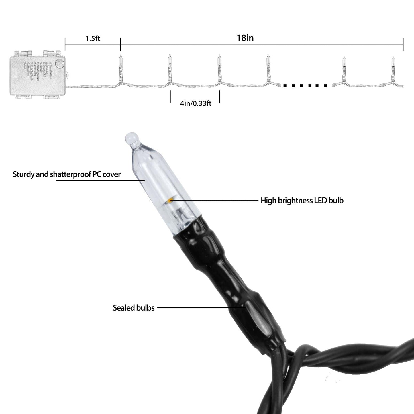 Filltown Battery Operated Christmas Lights, 33Ft 100 LED, Warm White, Auto Timer, 8 Modes, Remote Control, Black Wire