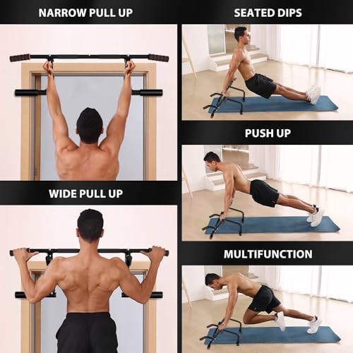 ONETWOFIT 2025 Upgrade Multi-Grip Pull Up Bar for Doorway - 460 lbs Heavy Duty Chin-Up Bar for Home Gym Exercise, Door Fra...