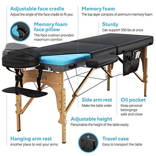 Luxton Home Memory Foam Massage Table Premium Portable Foldable Massage Bed Height Adjustable 72 Inches Long 27 Inches Wid...