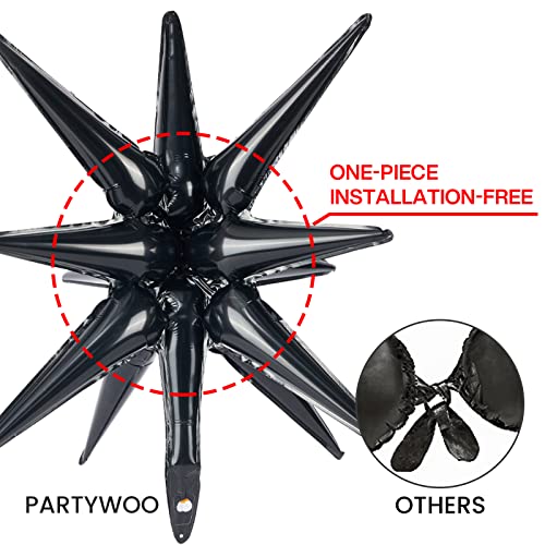 PartyWoo Black Star Foil Balloons 6pcs Different Sizes Pack of 27 22 Inch Large Black Explosion Spike Mylar Balloons for G...
