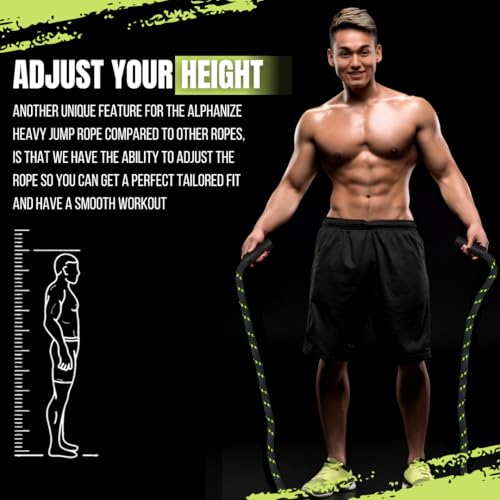 ALPHANIZE Heavy Jump Rope For Fitness 3LB - New 360 Rotating Handles Weighted Jump Rope - Full Body Workout For Men & Women