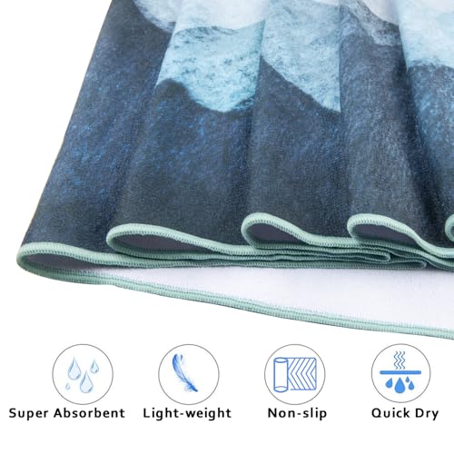 QiyI Yoga Mat Towel with Corner Pockets, Non Slip Sweat Absorbent Hot Yoga Towels, Soft Yoga Blankets with Travel Bag, Ski...