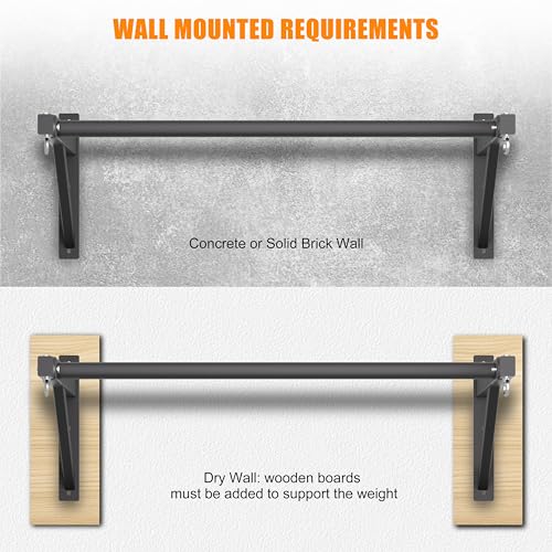 HWOOUSA Pull Up Bar Wall Mounted, Heavy Duty 650 lbs Capacity Chin Up Bar, 48" Multi-Grip Strength Training Pull-up Bars, ...