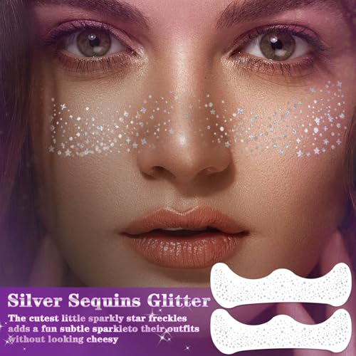 Obfuscate Glitter Freckles Face Tattoo, Makeup Patch-Waterproof Faux FrecklesFace Glitter Speckles Patches Cute Glitter Ma...