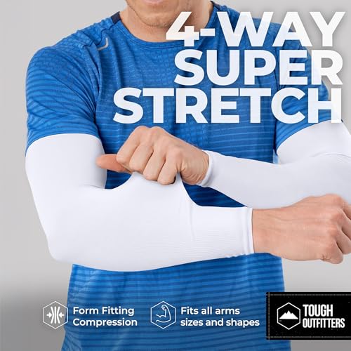 Tough Outdoors UV Arm Sleeves for Men Women - Sun Protection Sleeves - Compression Golf Baseball Cooling Tattoo Arm Sleeve