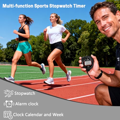 PULIVIA Stopwatch Timer Lap Split Digital Stopwatch with Clock Calendar Alarm, Large Display Stop Watch for Sports Kids Co...