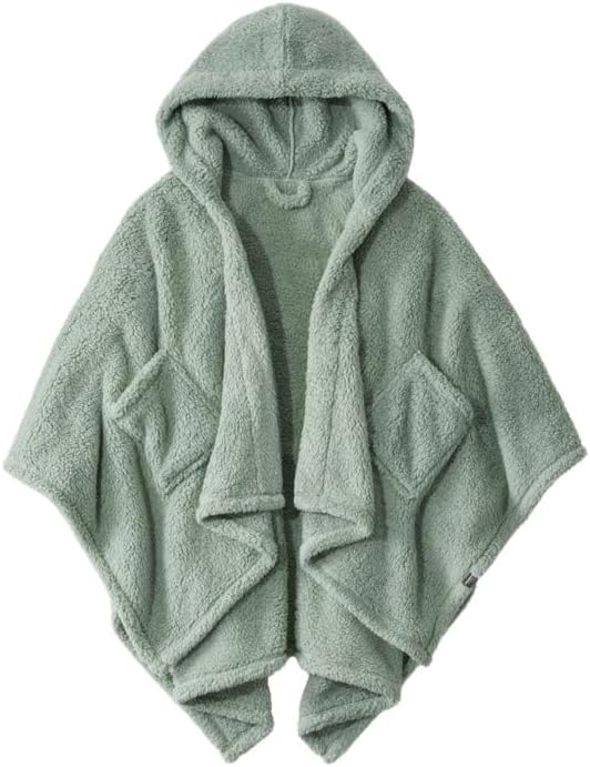 CUBRIDGE Wearable Blanket Sherpa Poncho Office Work Warm Cozy Shawl Blanket,Plush Cape Wrap for Adults