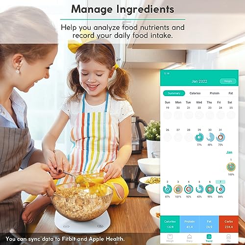 Arboleaf Smart Food Kitchen Scale, 22lb Digital Food Scale with Nutritional Calculator, USB Rechargeable, Smart Weighing w...