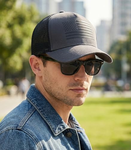American Flag Trucker Hat Baseball Cap Snapback Fitted Hats for Men Women Snap Closure Design Breathable Mesh Side Durable