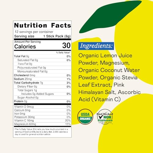 GOODONYA Organic Hydration Electrolyte Drink Mix, Certified Organic Hydration Powder, Non-GMO, Biochecked Glyphosate Free,...
