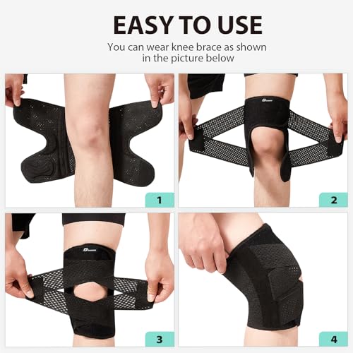 Knee Brace with Side Stabilizers for Meniscus Tear, Adjustable Knee Wrap for Pain Relief, Breathable Compression Knee Supp...