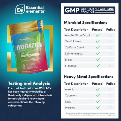 Essential Elements Hydration Packets - Variety Pack - Sugar Free Electrolytes Powder Packets - 15 Stick Packs of Electroly...