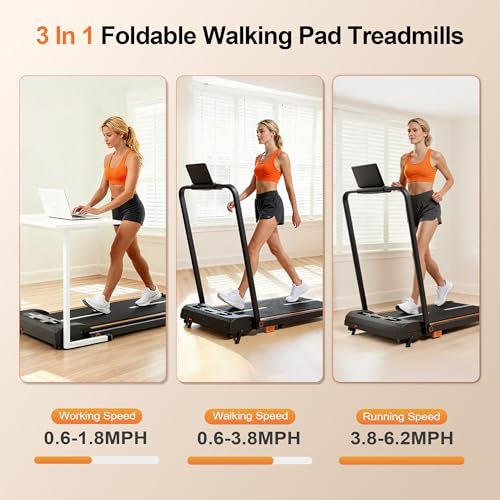 Incline Walking Pad Treadmill, 2.5HP Foldable Walking Pads, Compact Treadmill for Small Spaces Home Office with Handle Bar...