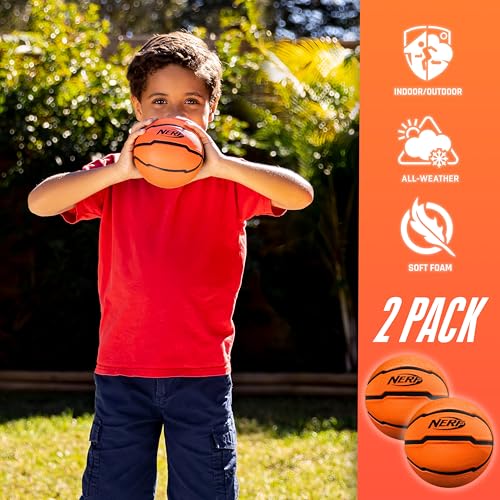 Nerf Mini Foam Basketballs - Indoor + Outdoor Foam Balls - 5" Inch Basketballs for Mini + Over The Door Hoops - 2 Balls In...