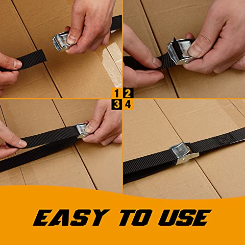 Tumax 6-Pack 1" x 12FT Cam Buckle Tie Down Straps, 900lbs Capacity Lashing Straps for Securing Cargo, Kayak, Canoe, Motorc...