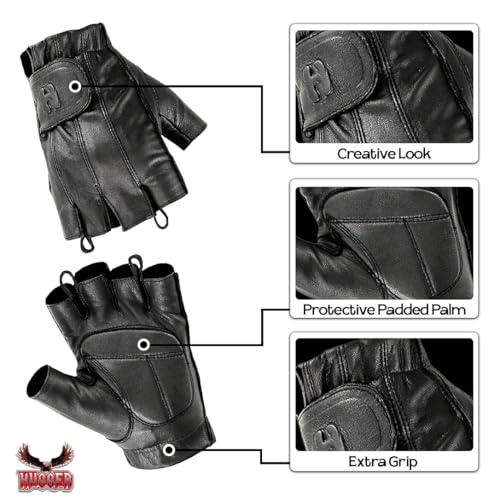 Hugger Men's Water Resistant Gel-Padded Palm Fingerless Motorcycle Gloves