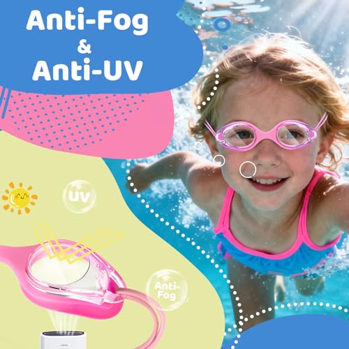 Vvinca Kids Swim Goggles with Bungee Strap No Leaking Anti Fog Toddler Goggles with Quick Adjust Ages 3-14