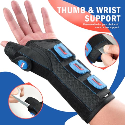 FEATOL Carpal Tunnel Wrist Brace Night Support, Thumb Spica Splint Right Hand for De Quervains Tenosynovitis, Tendonitis, ...