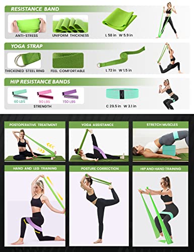 Yoga Starter Kit 12 in 1 - Set Include Mat, Foam Roller, 4 Resistance Bands, Blocks 2 Pack with Strap, 2 Peanut Massage Ba...