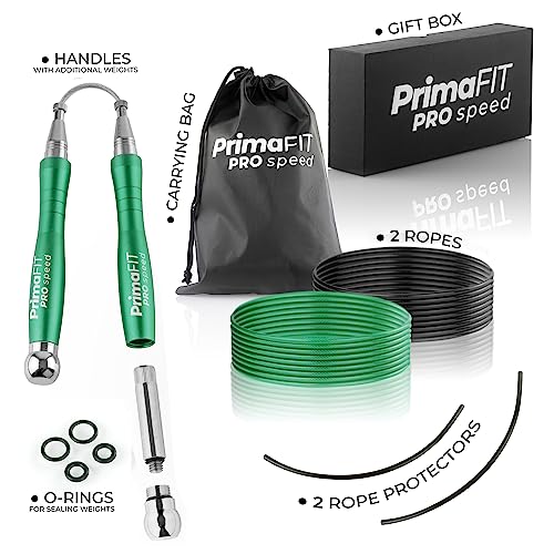 PrimaFIT Jump Rope Pro Speed Skipping Rope Adjustable Adult Jumping Rope Weighted Aluminium Handles for Double Dutch Boxin...