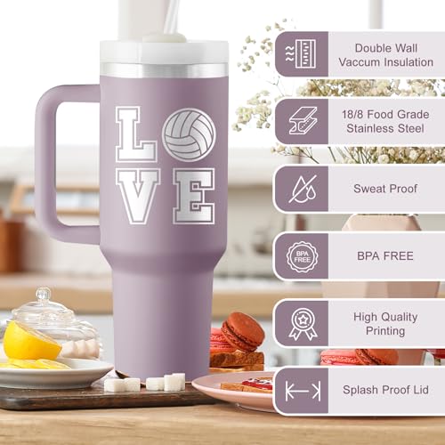 ROSTANTEN Volleyball Gifts for Teen Girls & Team - Volleyball Stuff - 40 oz Engraved Tumbler with Handle & Straw - Gifts f...