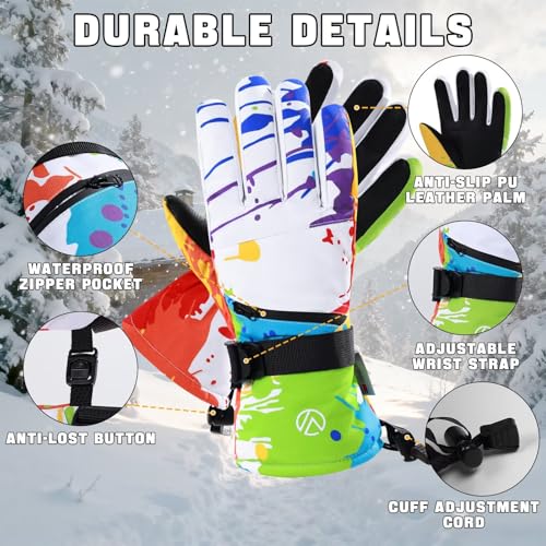 INPAKO Snow Gloves, Waterproof Warm Ski Gloves Thermal for Winter, Fit Both Men & Women, Gift for Parent Child