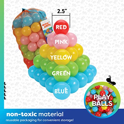 Antsy Pants 100 Ball Pit Balls, Ball Pit for Toddlers 1-3, Non-Toxic Materials, Lightweight, 5 Colors, Reusable Storage Ba...