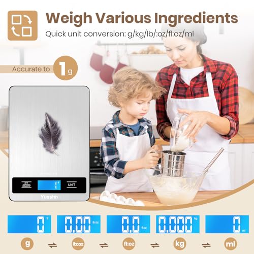Food Scale, 11lb Kitchen Scale with 0.05oz/1g Precision, 6 Units Tare Function & LCD Display, Stainless Steel Digital Scal...
