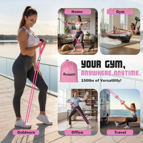 Ayombo Resistance Bands with Handles for Women, Exercise Bands Set for Physical Therapy Yoga Pilates, 5 Level Workout Band...