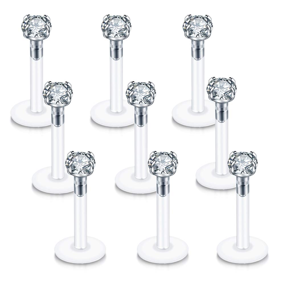 Xpircn Stainless Steel 16G Clear Bioflex 3mm CZ Labret Monroe Lip Ring Helix Stud Earrings