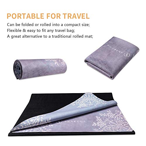 SNAKUGA Travel Yoga Mat, Non Slip Exercise Suede Mat with Carry Bag, All-Purpose Fitness Mat with High Density Anti-Tear S...