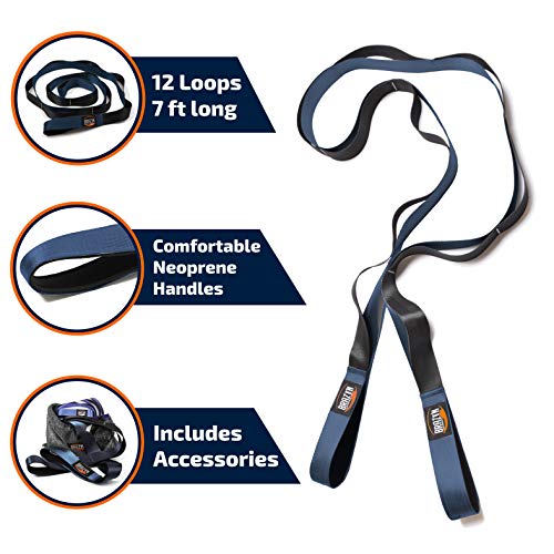 Brazyn Mobility Stretching Strap | Multi-Functional 12-Loop Strap for Stretching, Yoga, Physical Therapy, Pilates, Dance a...